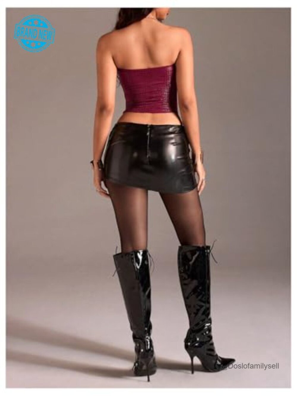 Faux Leather Y2K Bandeau Strapless Crop Top - Picture 2 of 7